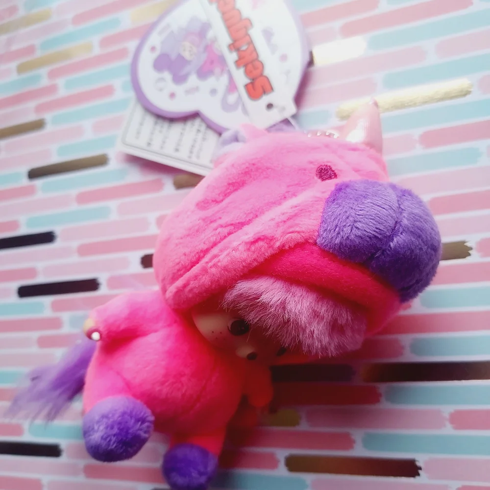 Sekiguchi 475 Monchhichi Pink and Purple unicorn Plush Toy keychain NWT